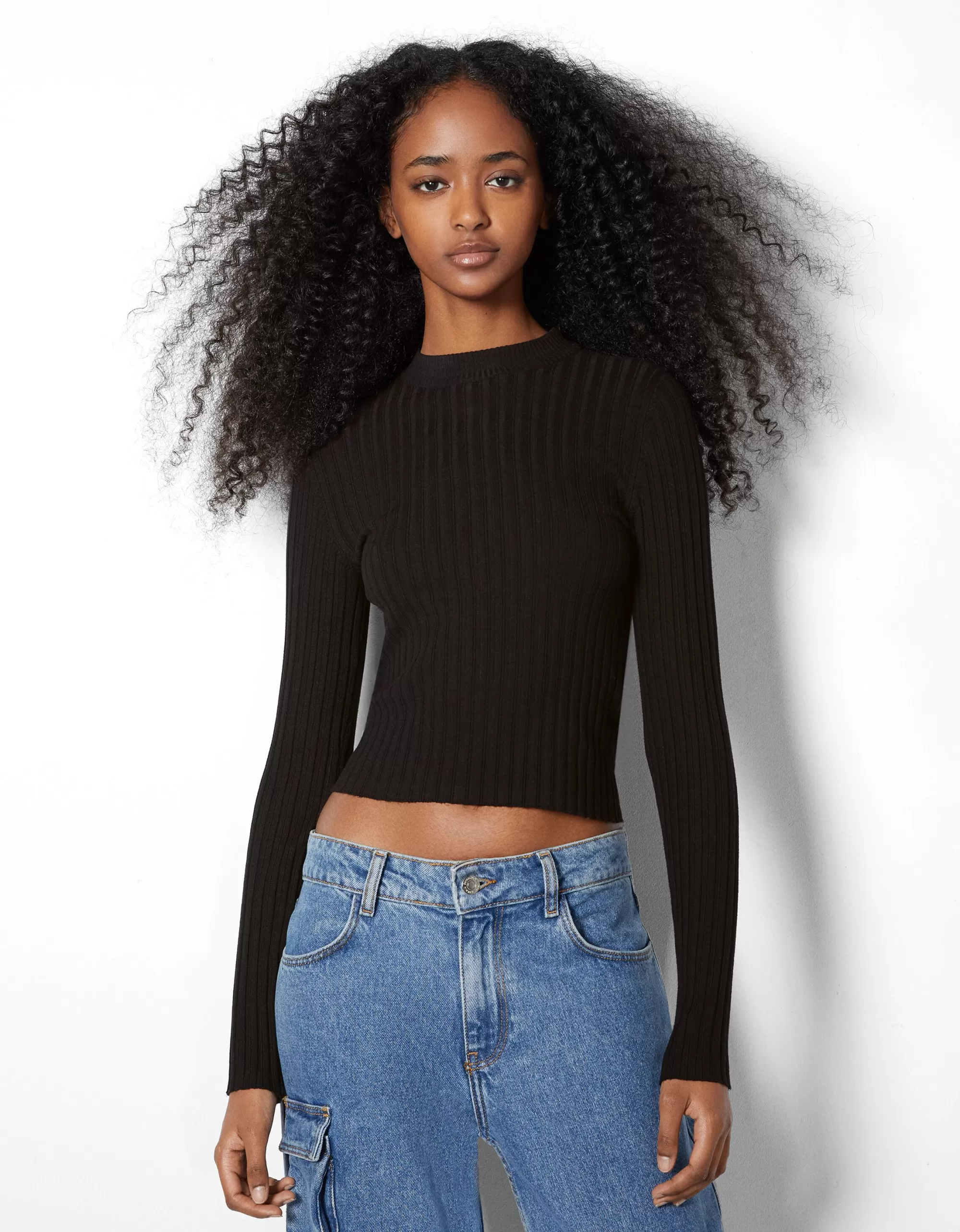 MUJER BERSHKA Jersey rib cuello alto
