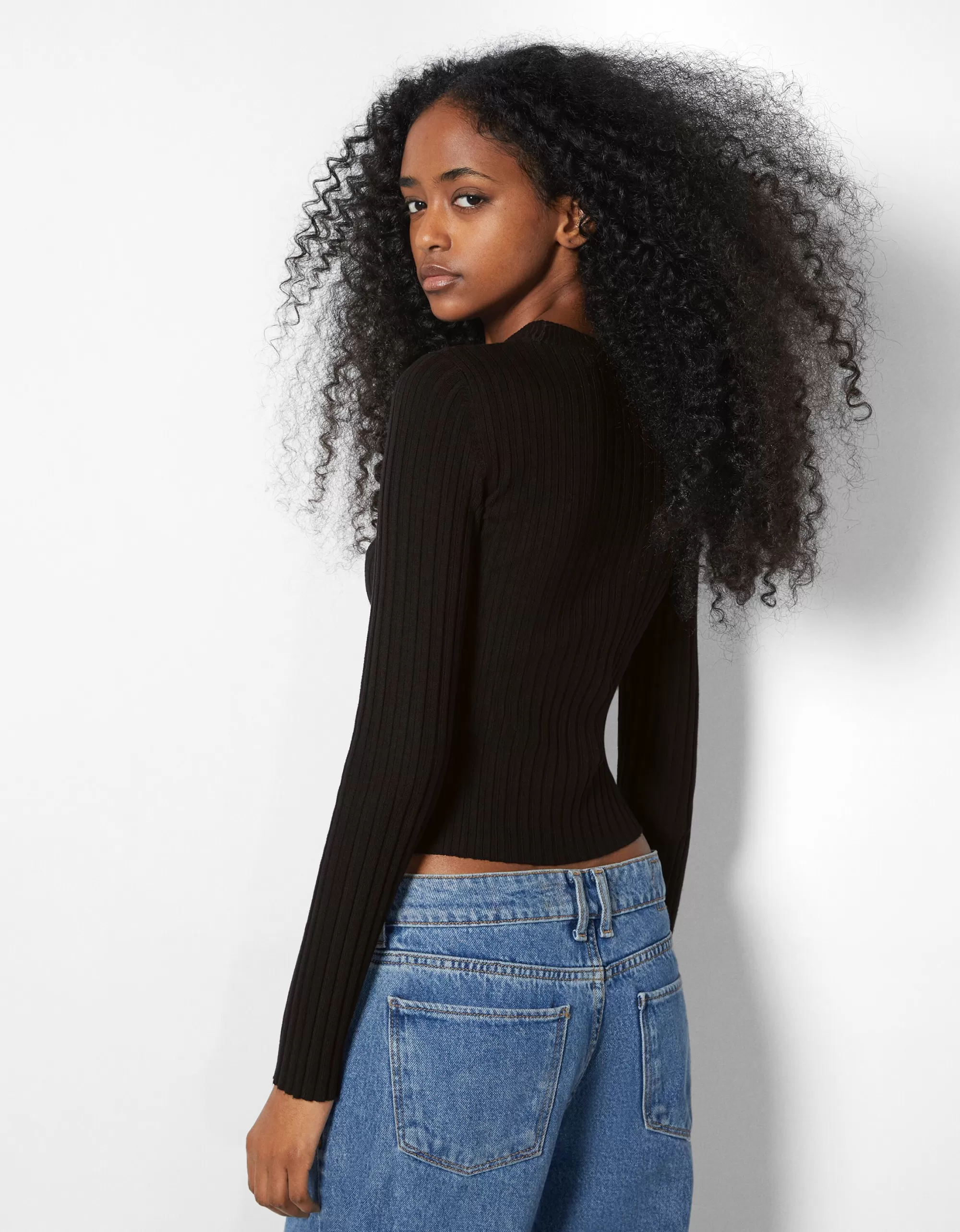 MUJER BERSHKA Jersey rib cuello alto
