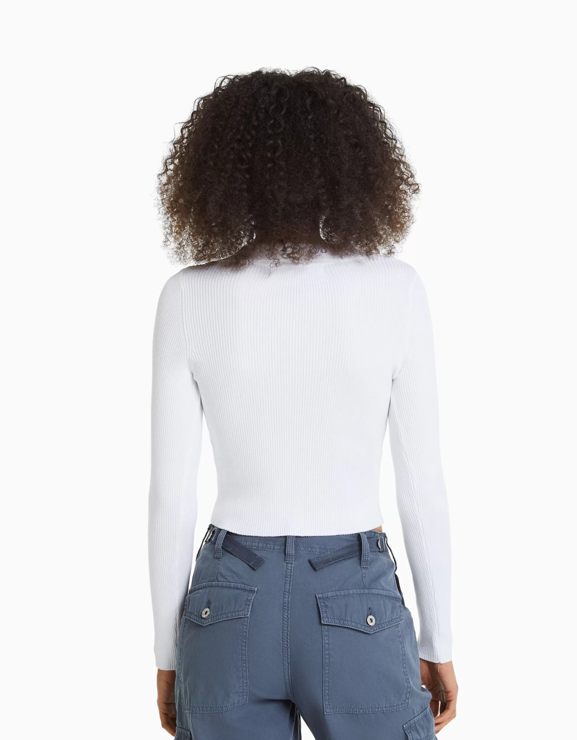 MUJER BERSHKA Jersey rib cuello polo