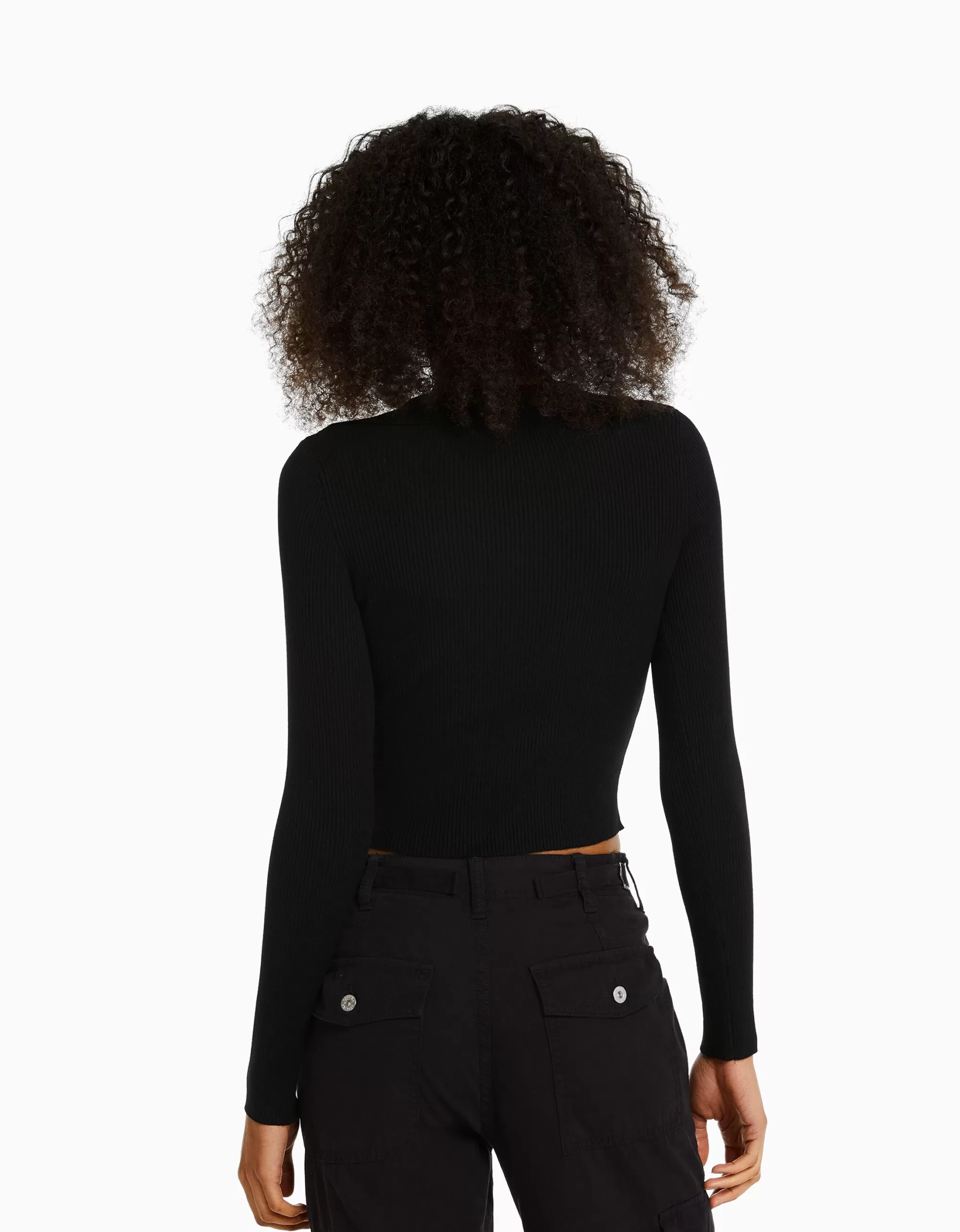 MUJER BERSHKA Jersey rib cuello polo