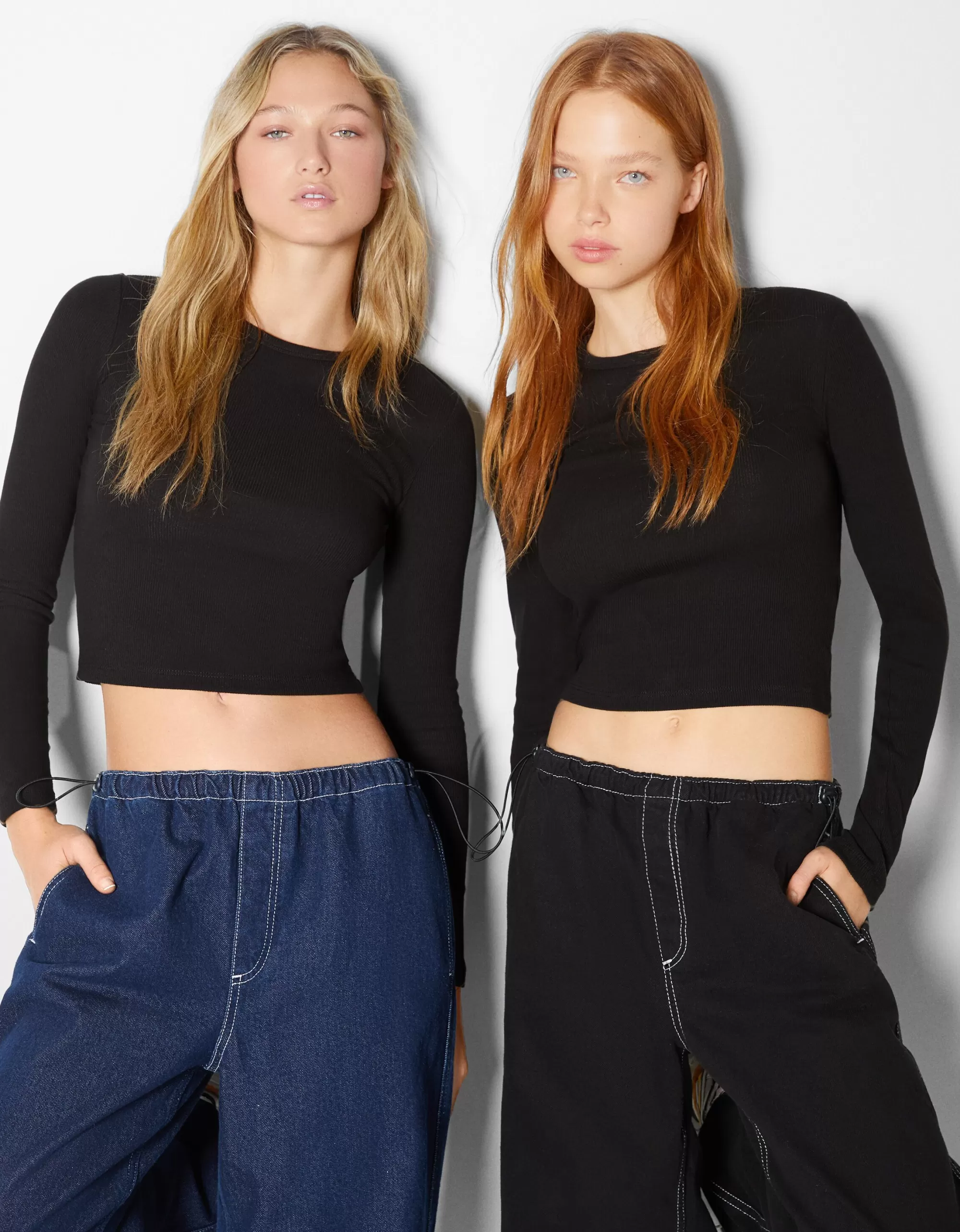 MUJER BERSHKA Pack 2 camisetas manga larga rib