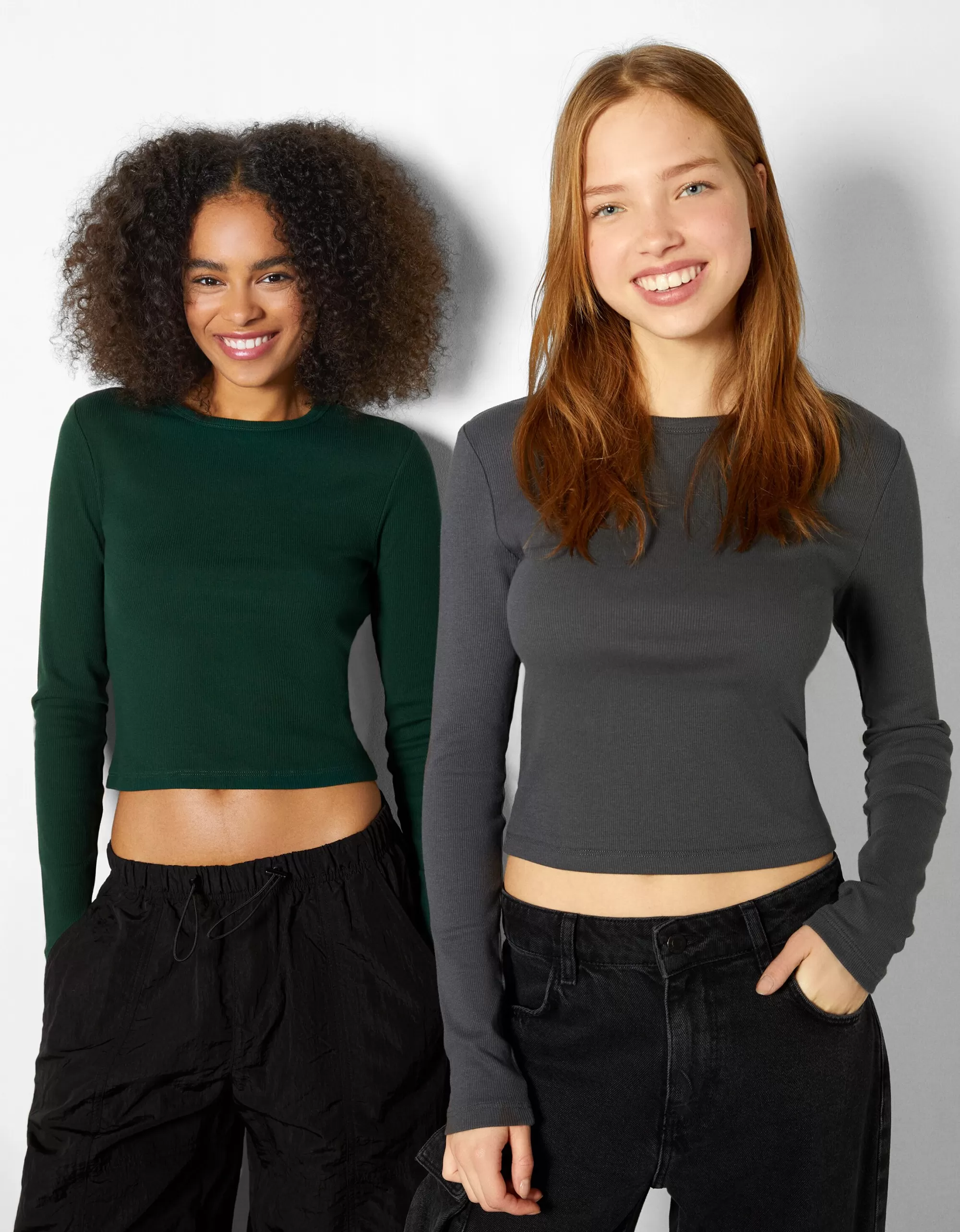 MUJER BERSHKA Pack 2 camisetas manga larga rib