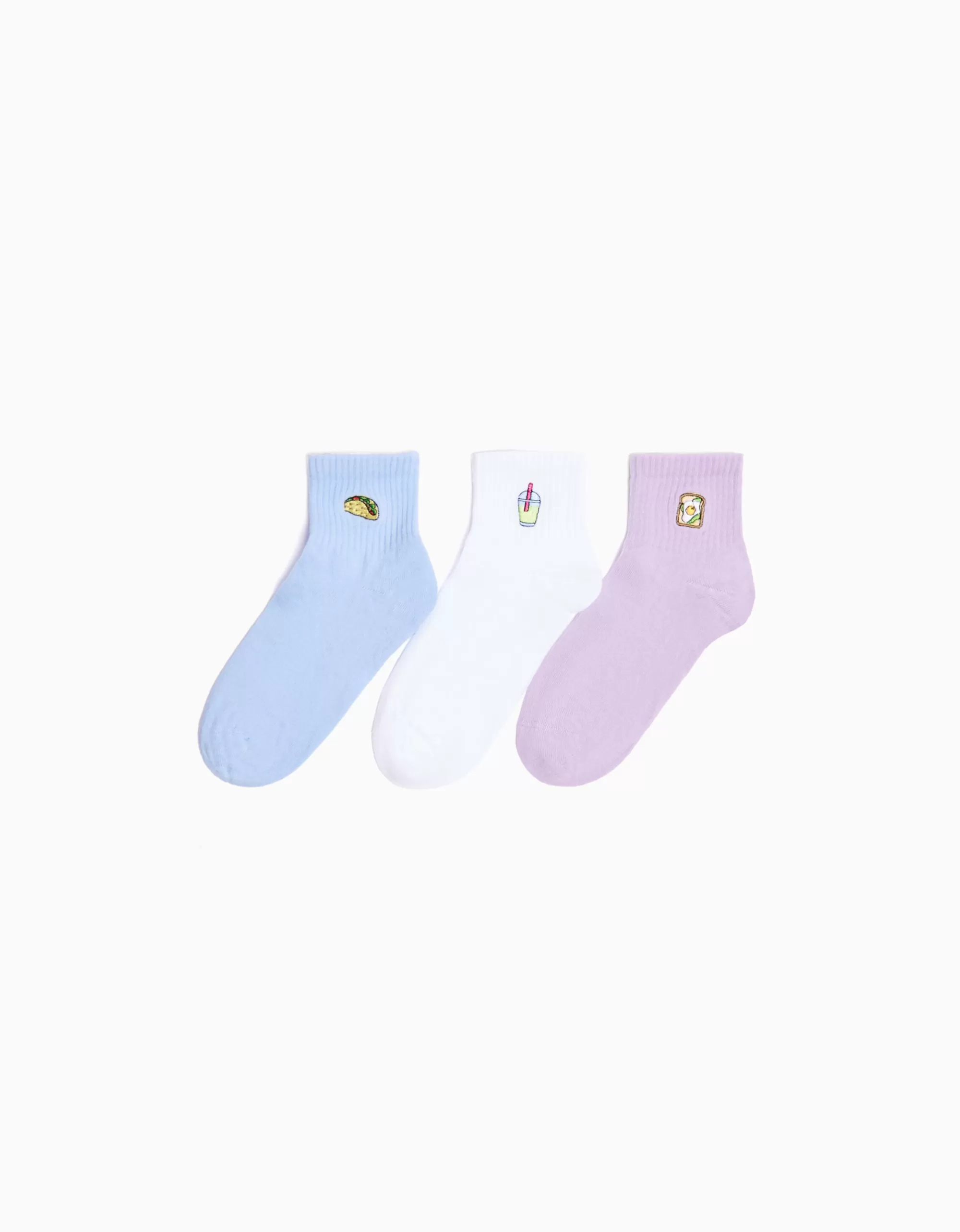 MUJER BERSHKA Pack 3 calcetines tobilleros bordado