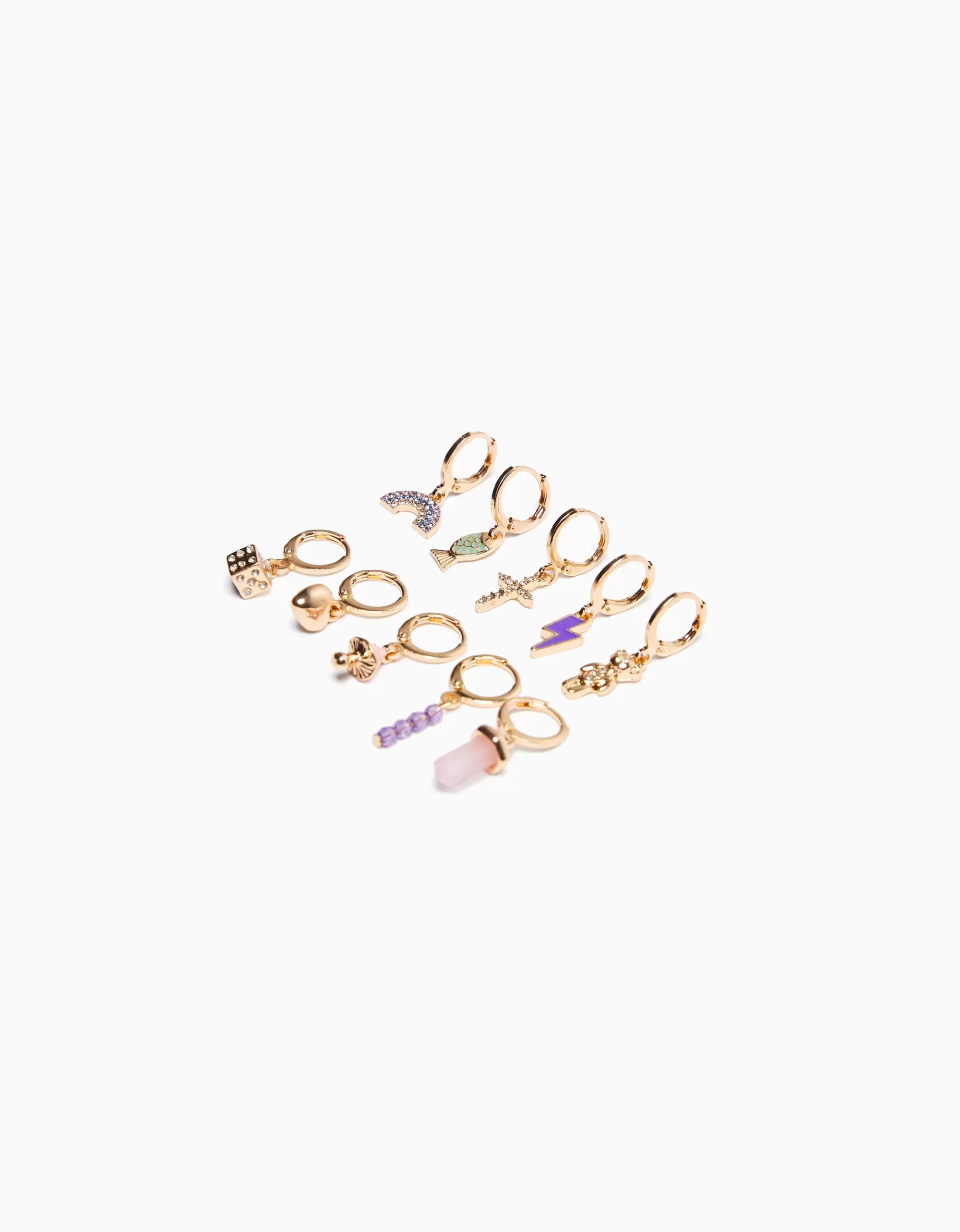 MUJER BERSHKA Set 10 pendientes ear cuff charm cruz