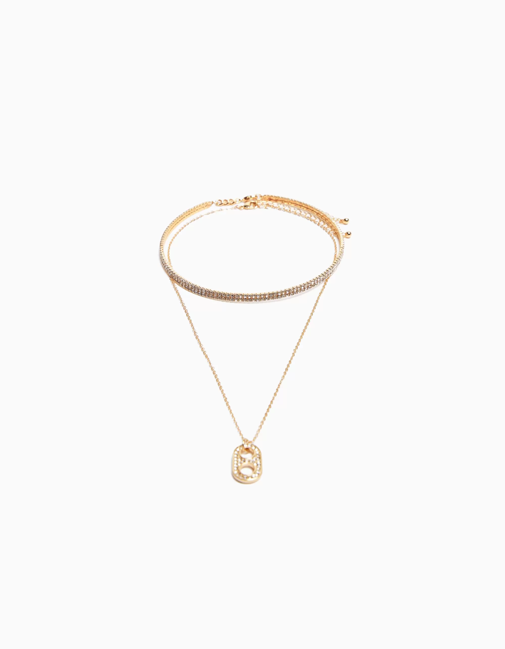 MUJER BERSHKA Set 2 collares choker y cadena charm