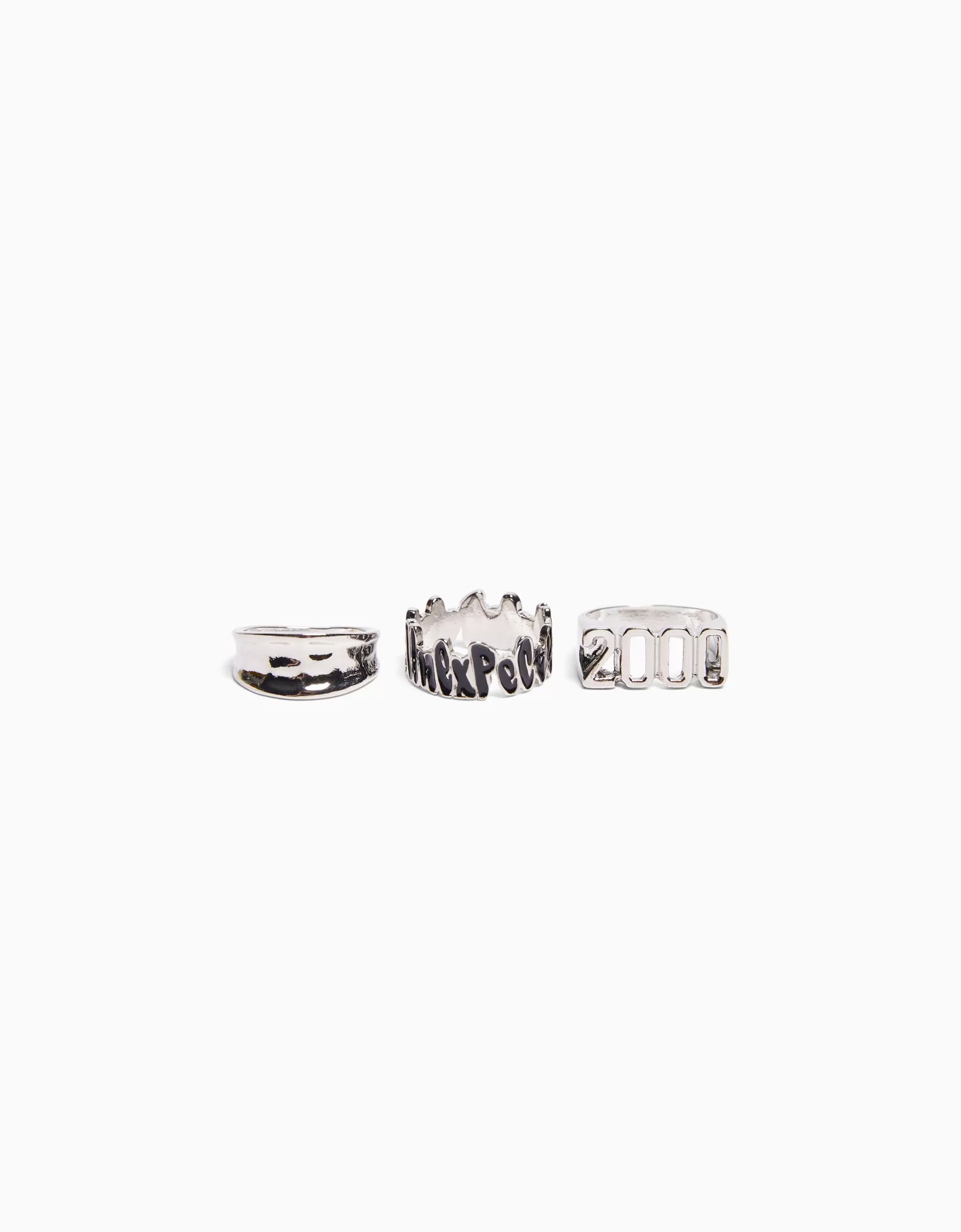 HOMBRE BERSHKA Set 3 anillos texto