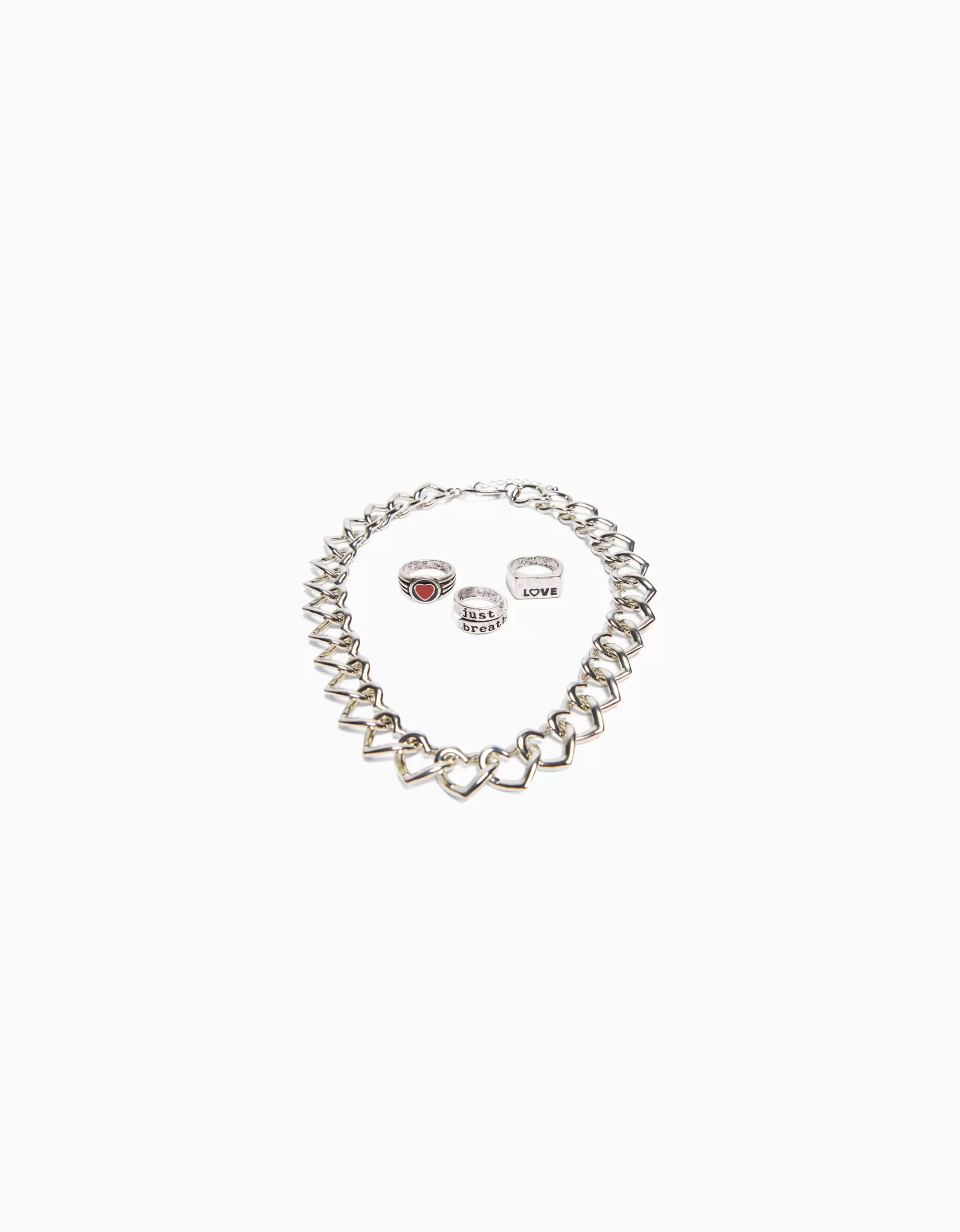 HOMBRE BERSHKA Set 3 anillos y collar