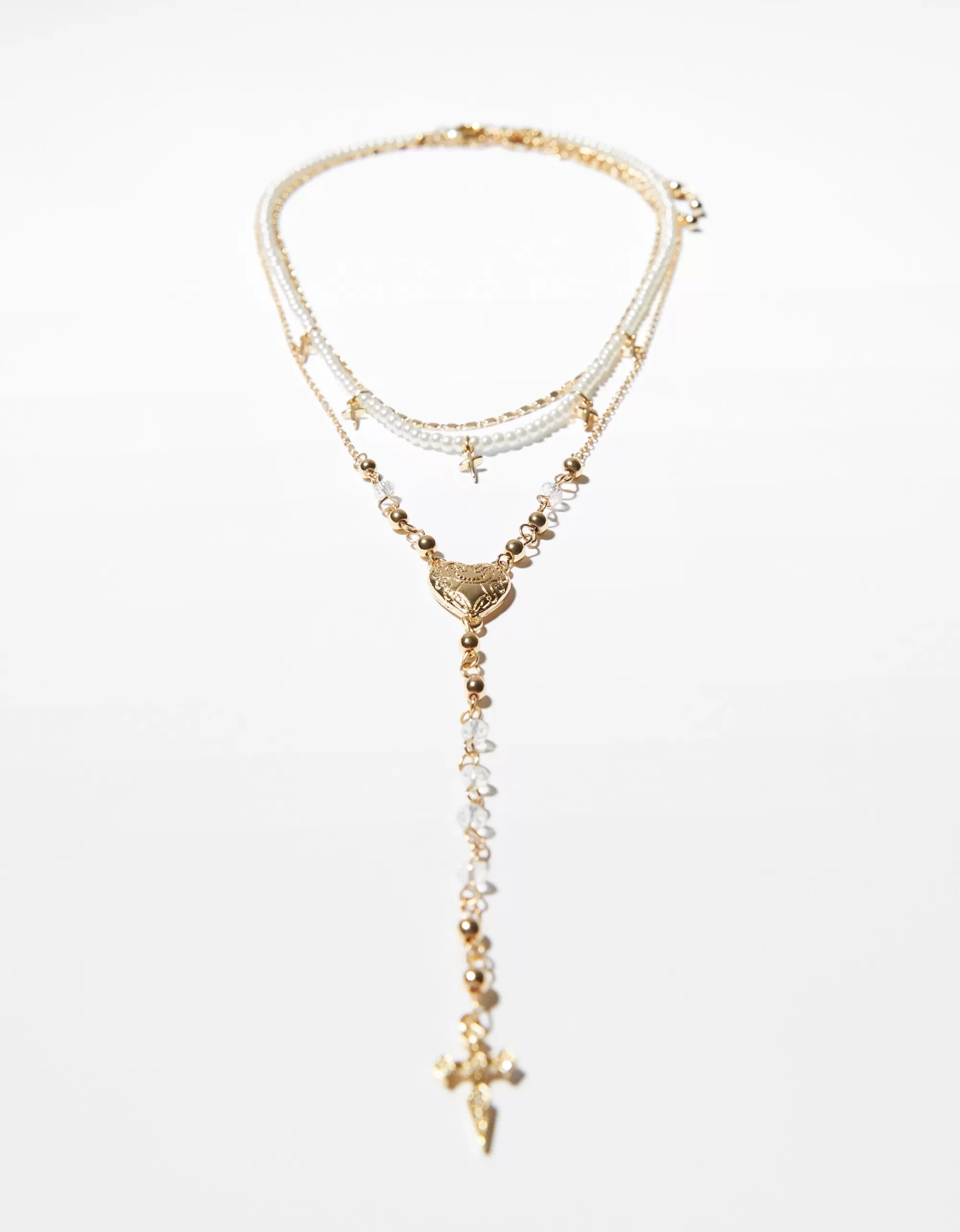 MUJER BERSHKA Set 3 collares cruz cadena