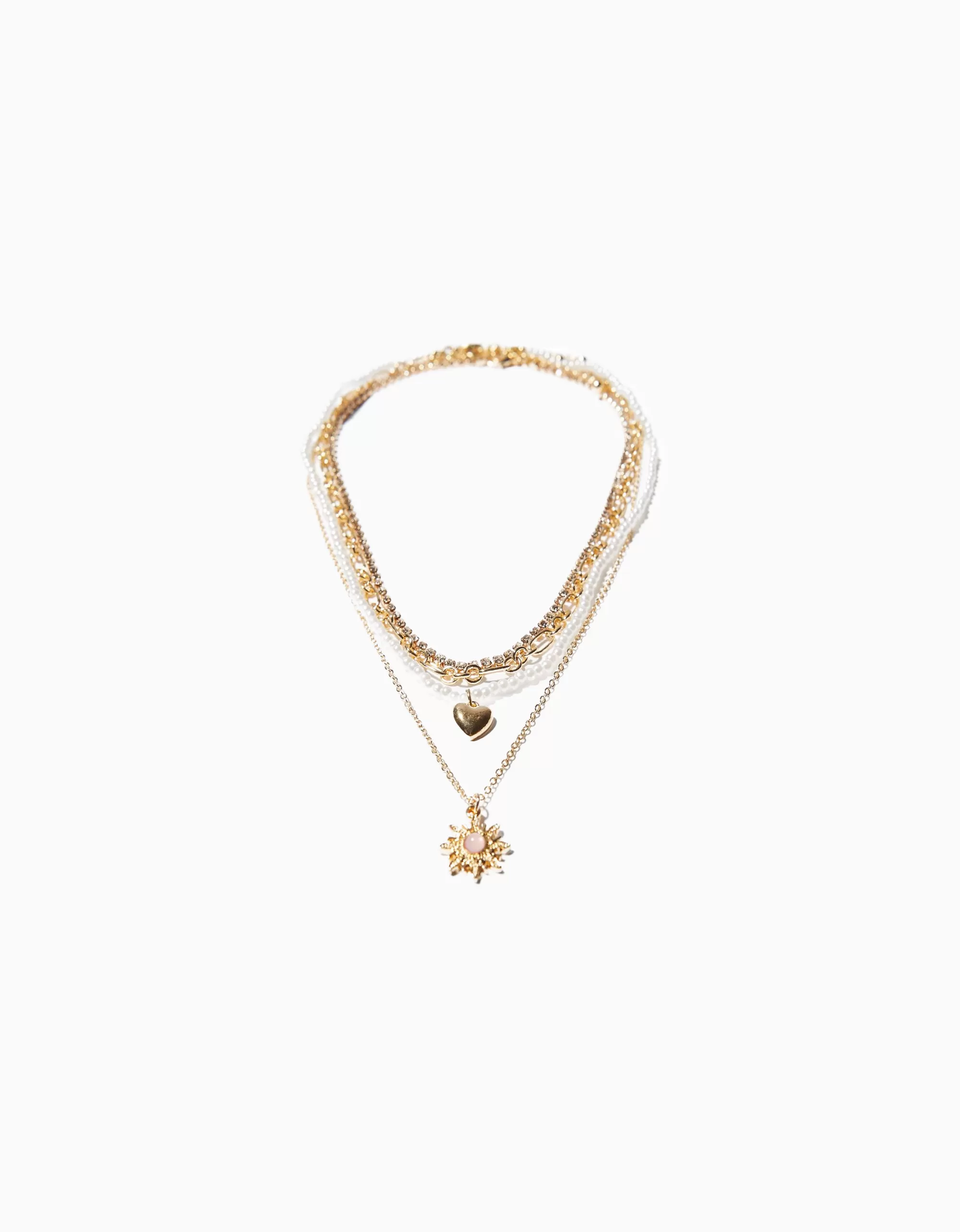MUJER BERSHKA Set 4 collares cadena corazón