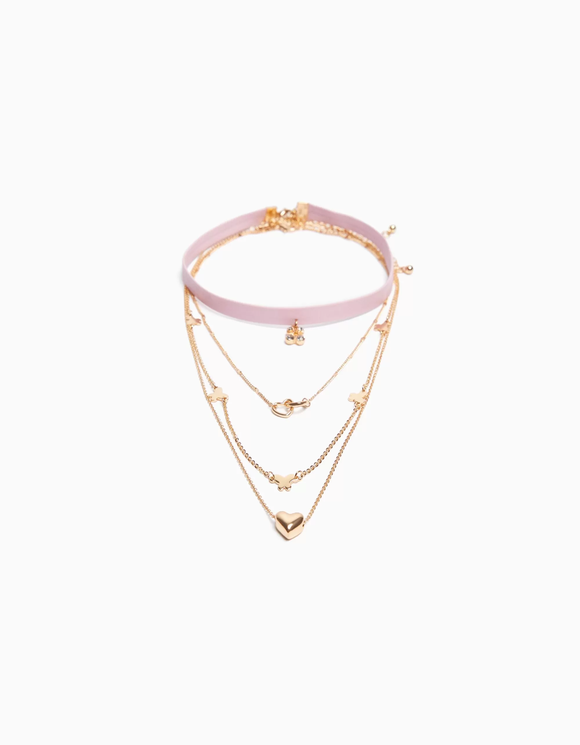 MUJER BERSHKA Set 4 collares choker mariposa corazón