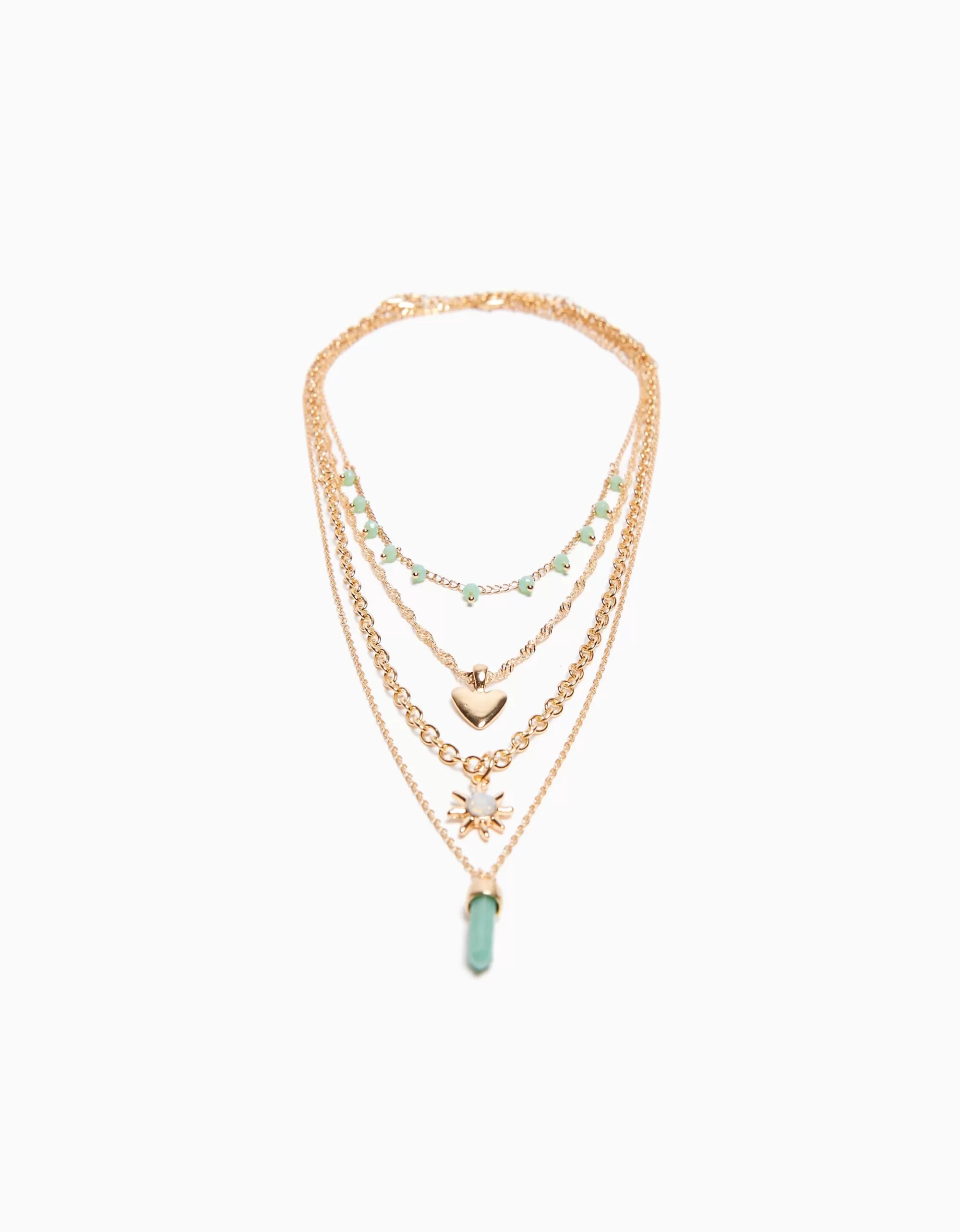 MUJER BERSHKA Set 4 collares pedrería