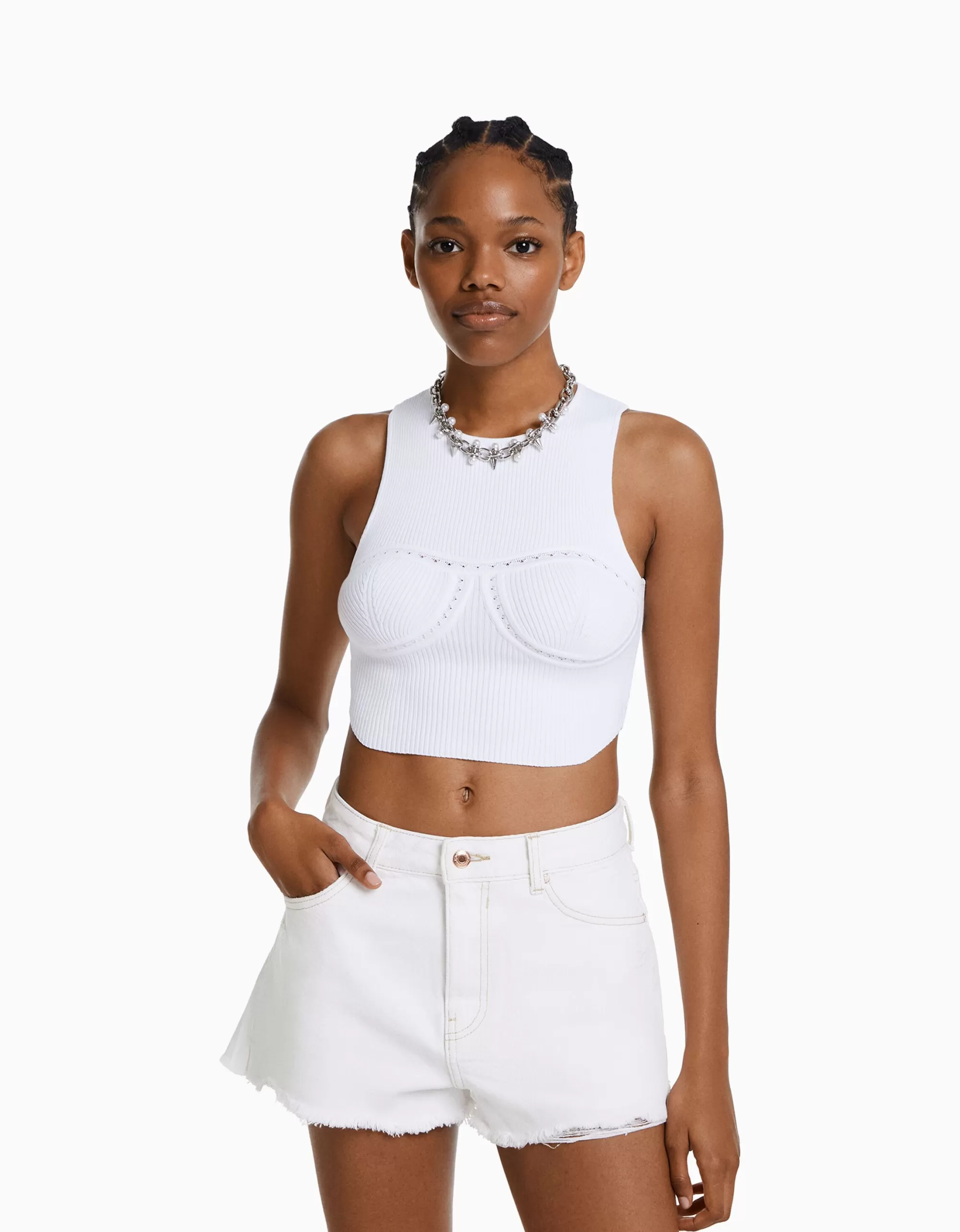 MUJER BERSHKA Short denim rotos vintage