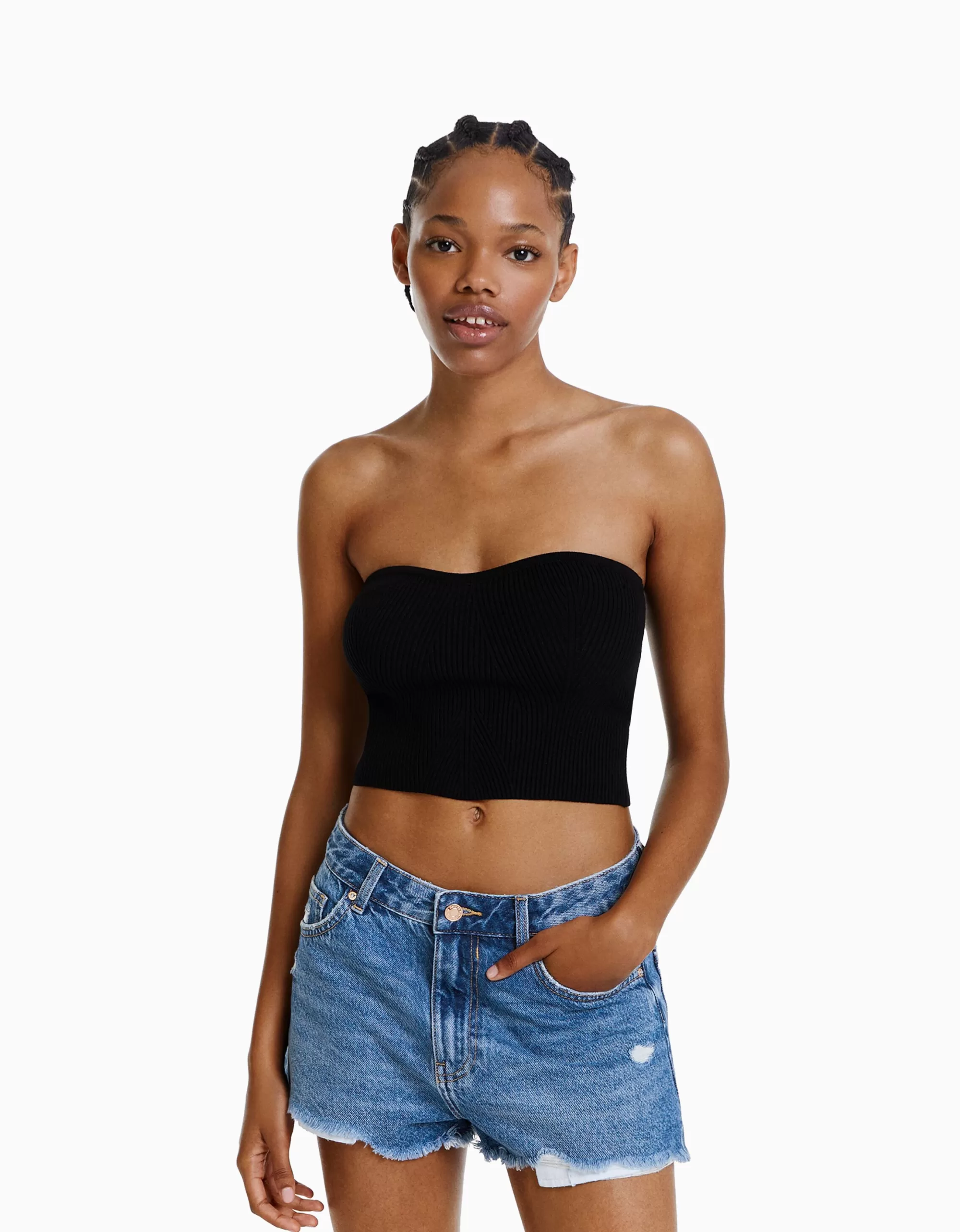 MUJER BERSHKA Short denim rotos vintage