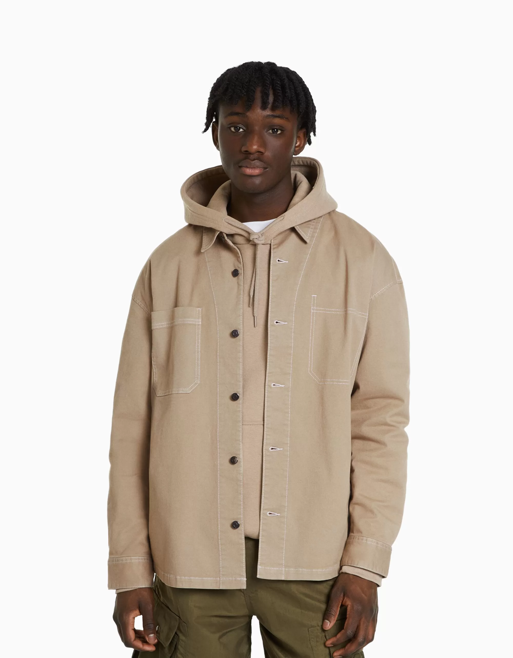 HOMBRE BERSHKA Sobrecamisa algodón hilo contraste