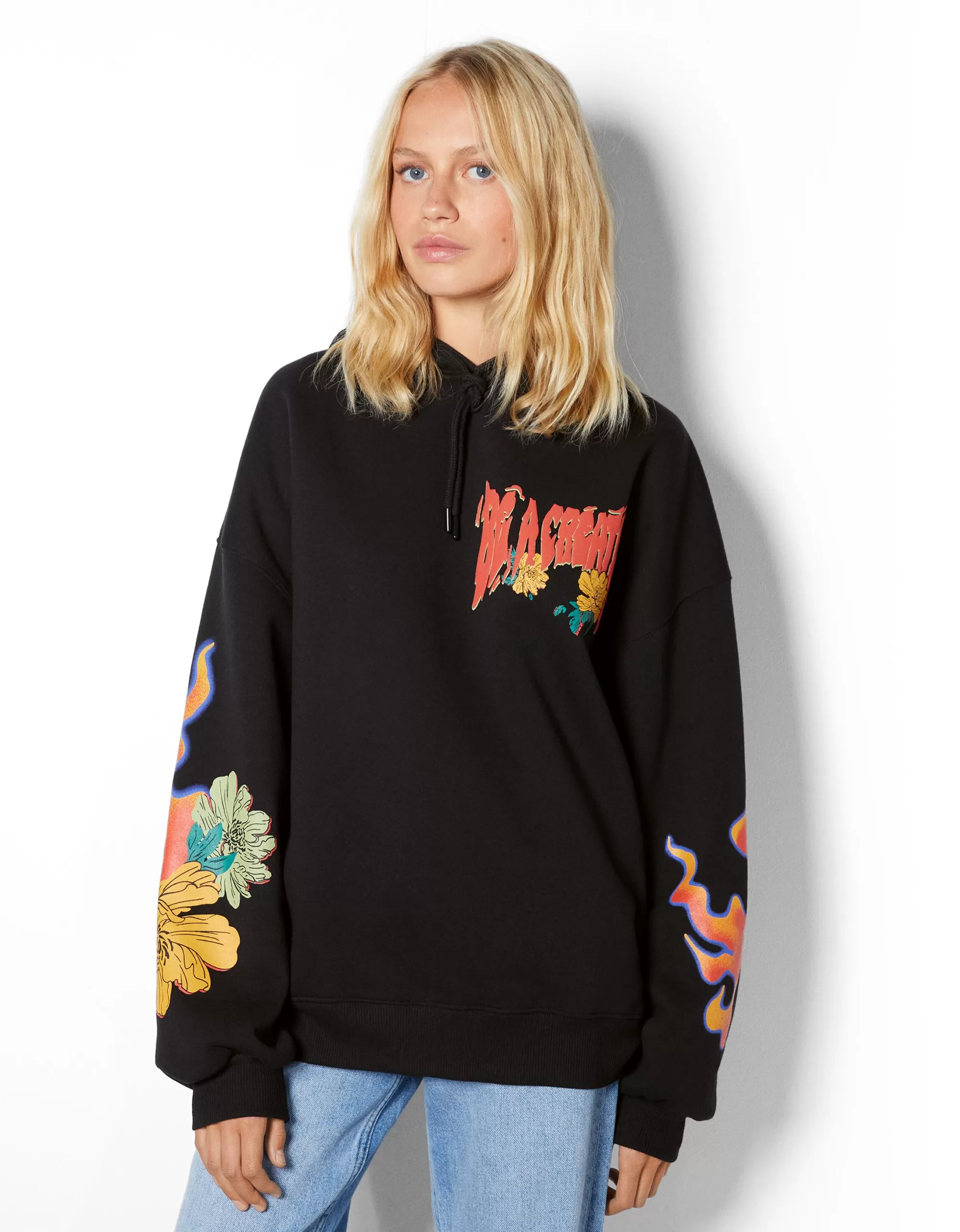 MUJER BERSHKA Sudadera capucha print