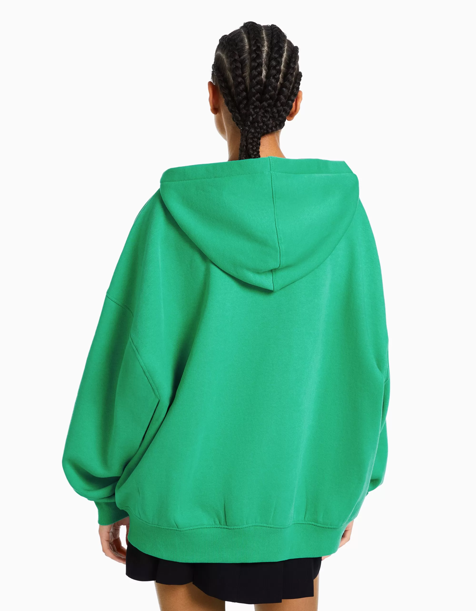 MUJER BERSHKA Sudadera cremallera capucha oversize