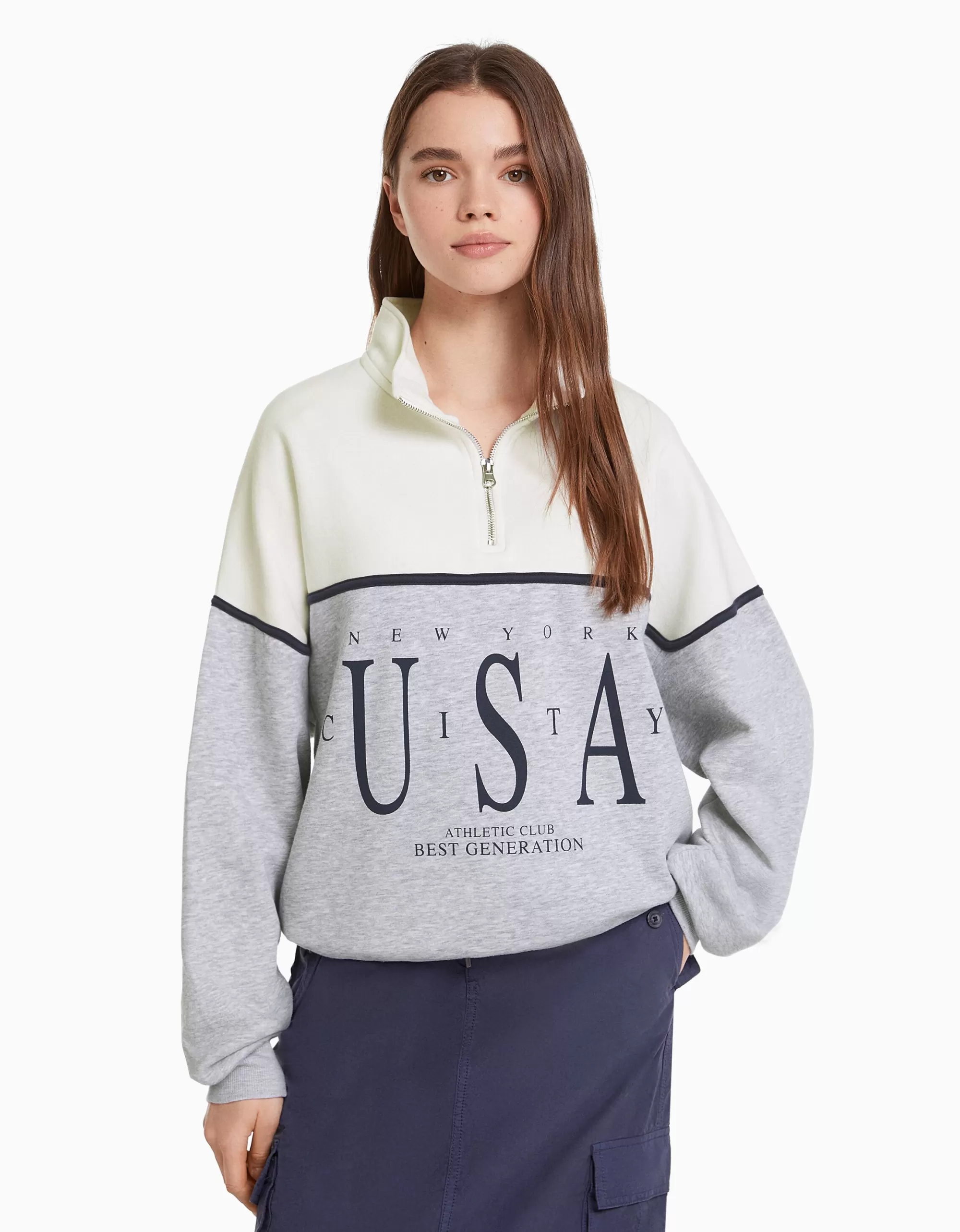 MUJER BERSHKA Sudadera cuello alto print