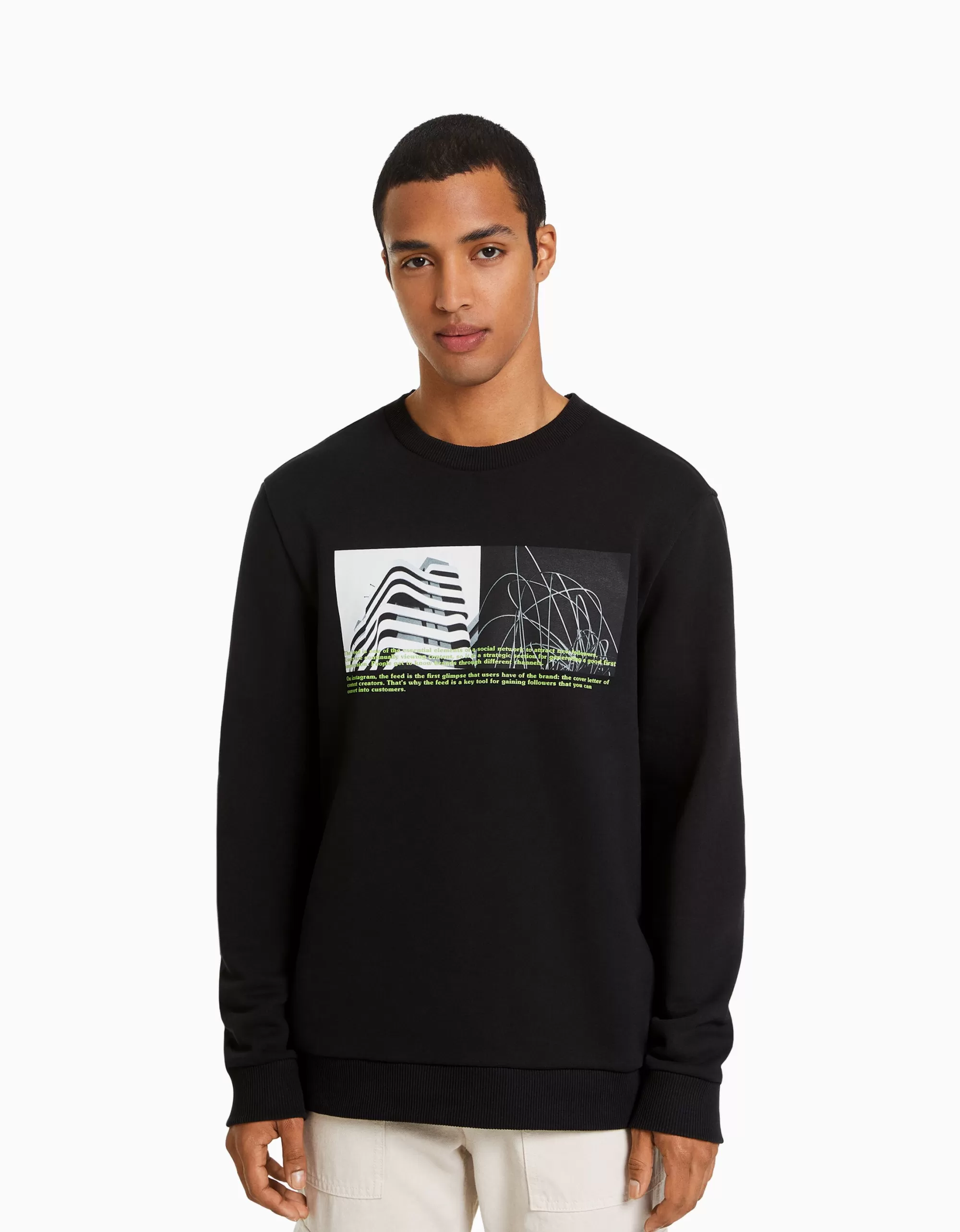 HOMBRE BERSHKA Sudadera easy fit print fotográfico