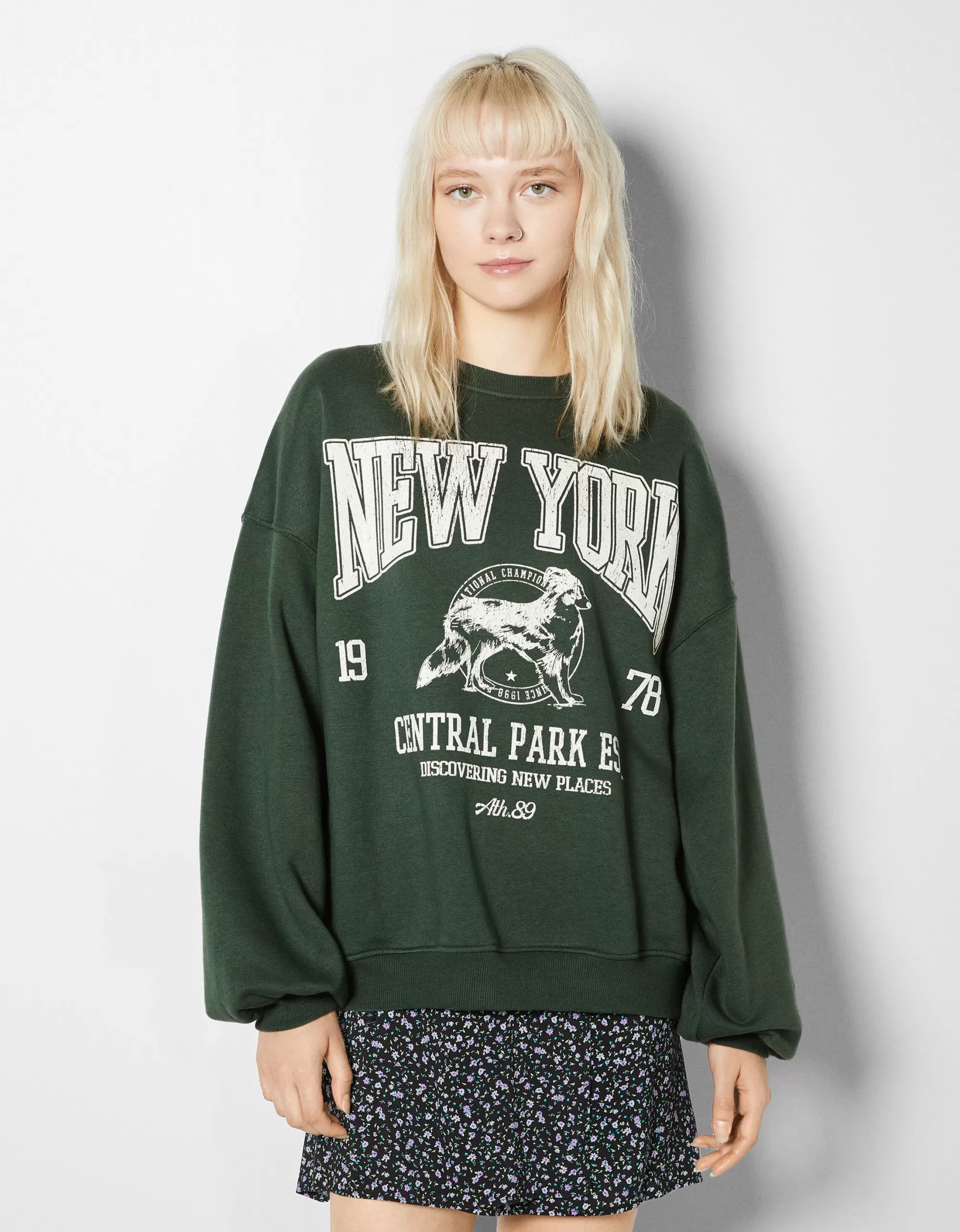 MUJER BERSHKA Sudadera oversize print