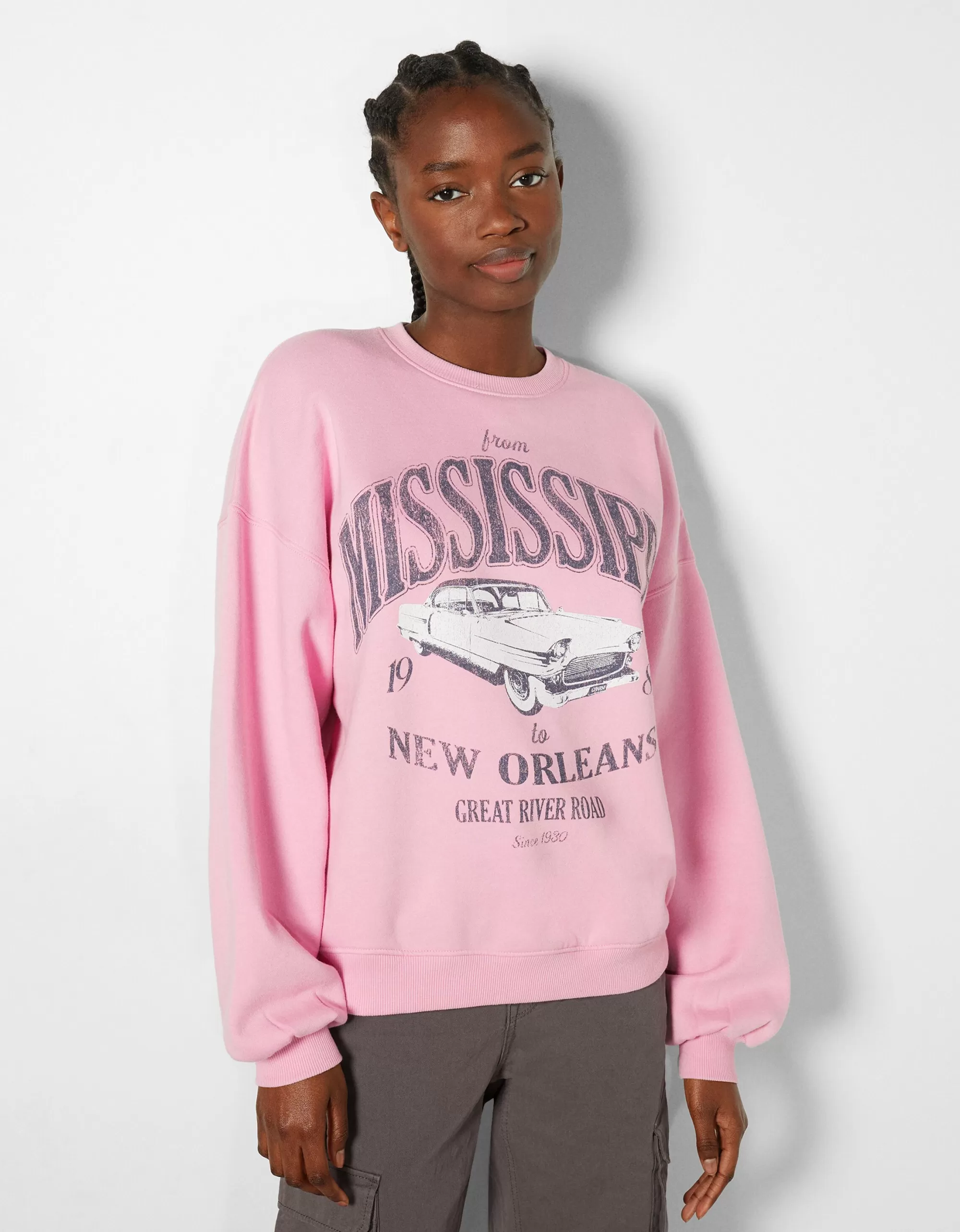 MUJER BERSHKA Sudadera oversize print