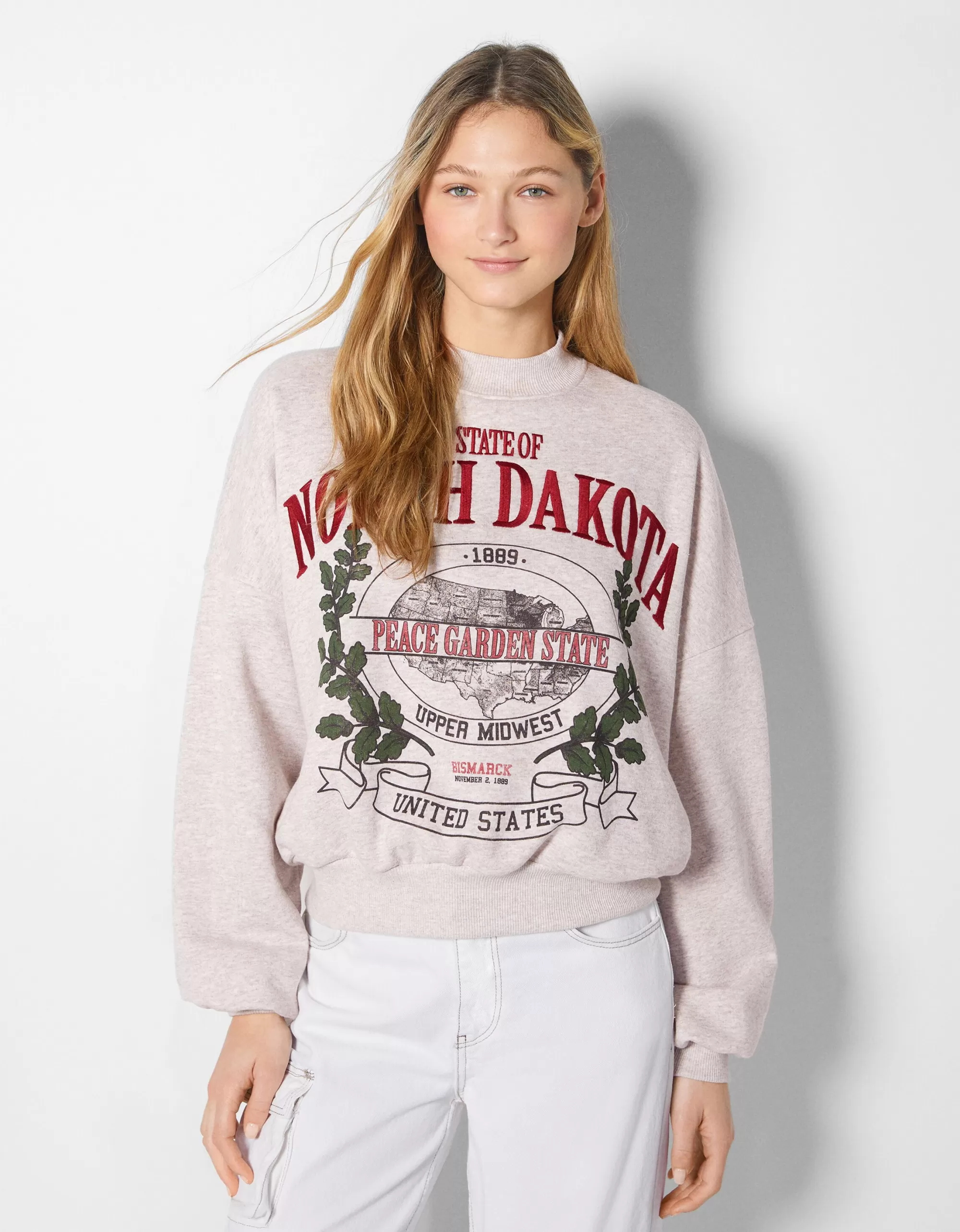 MUJER BERSHKA Sudadera print bordado