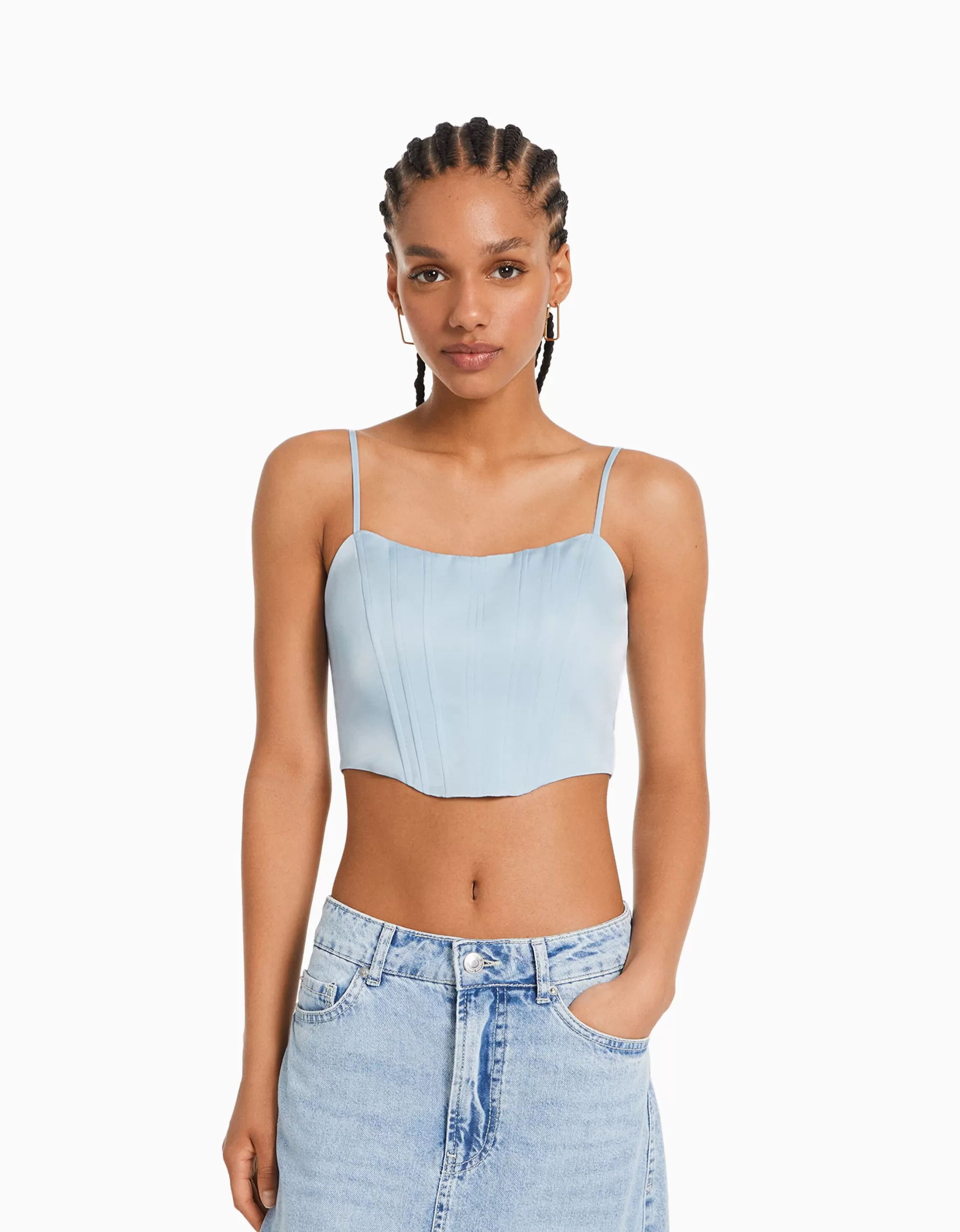 MUJER BERSHKA Top corsé tirantes satinado