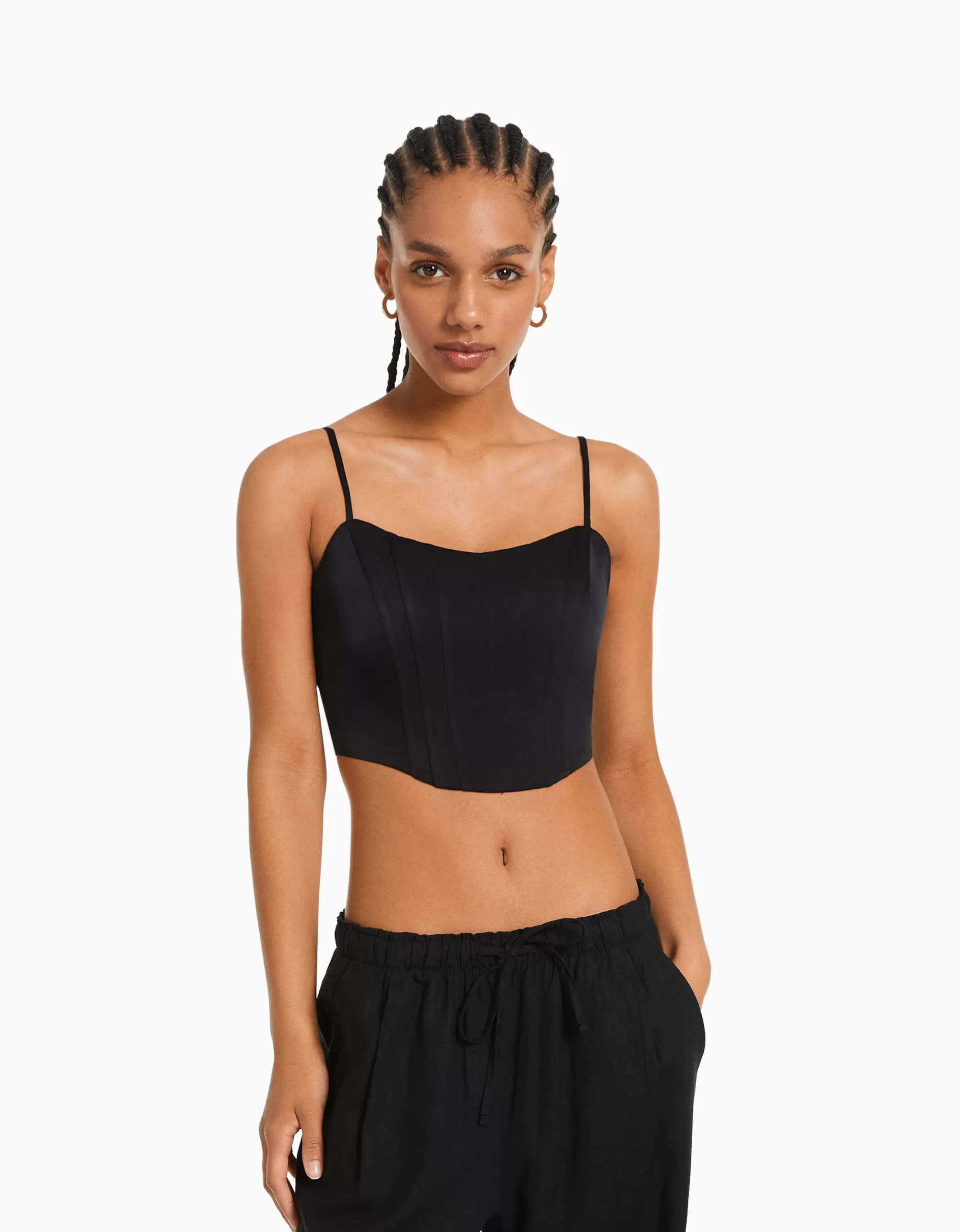 MUJER BERSHKA Top corsé tirantes satinado