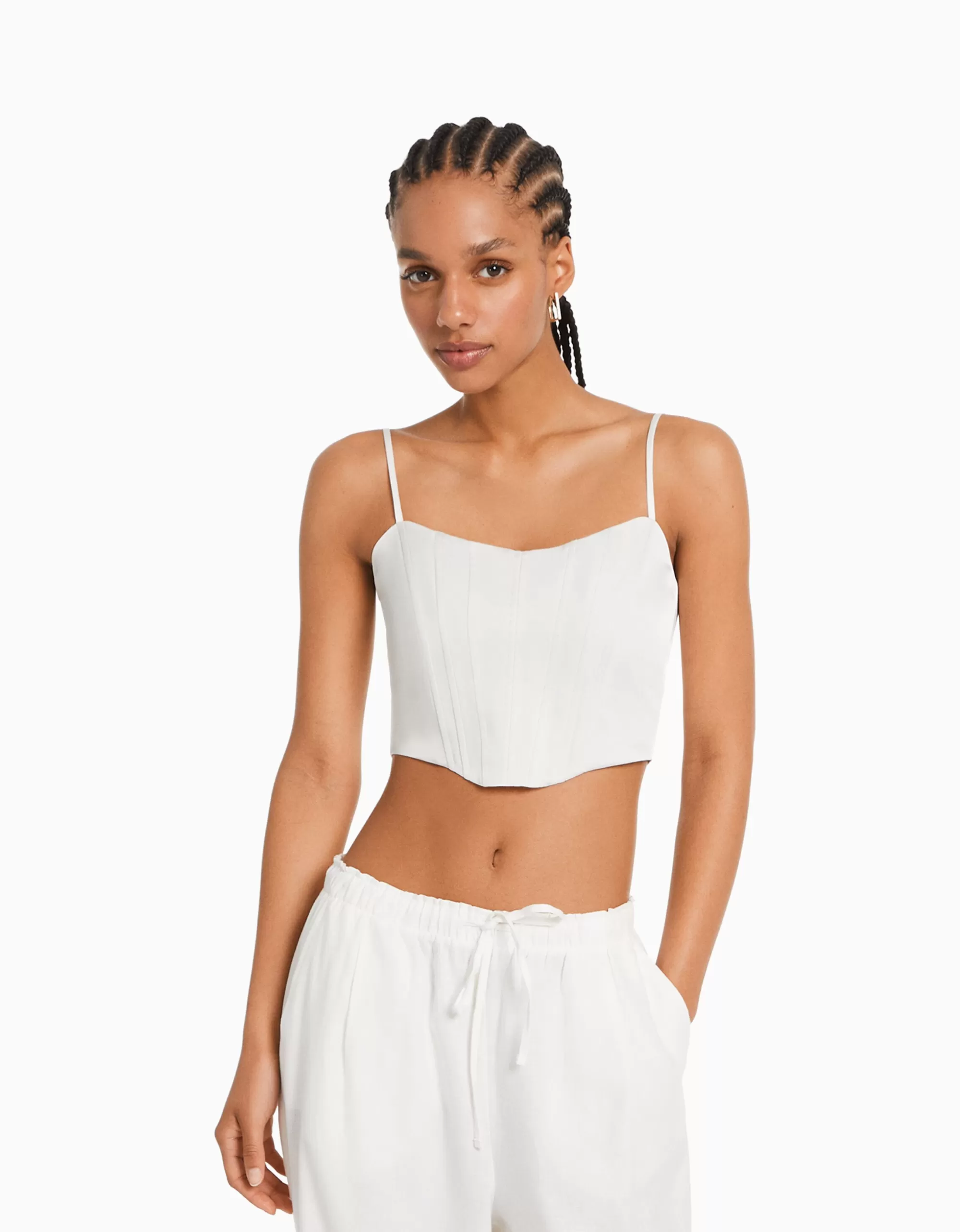 MUJER BERSHKA Top corsé tirantes satinado