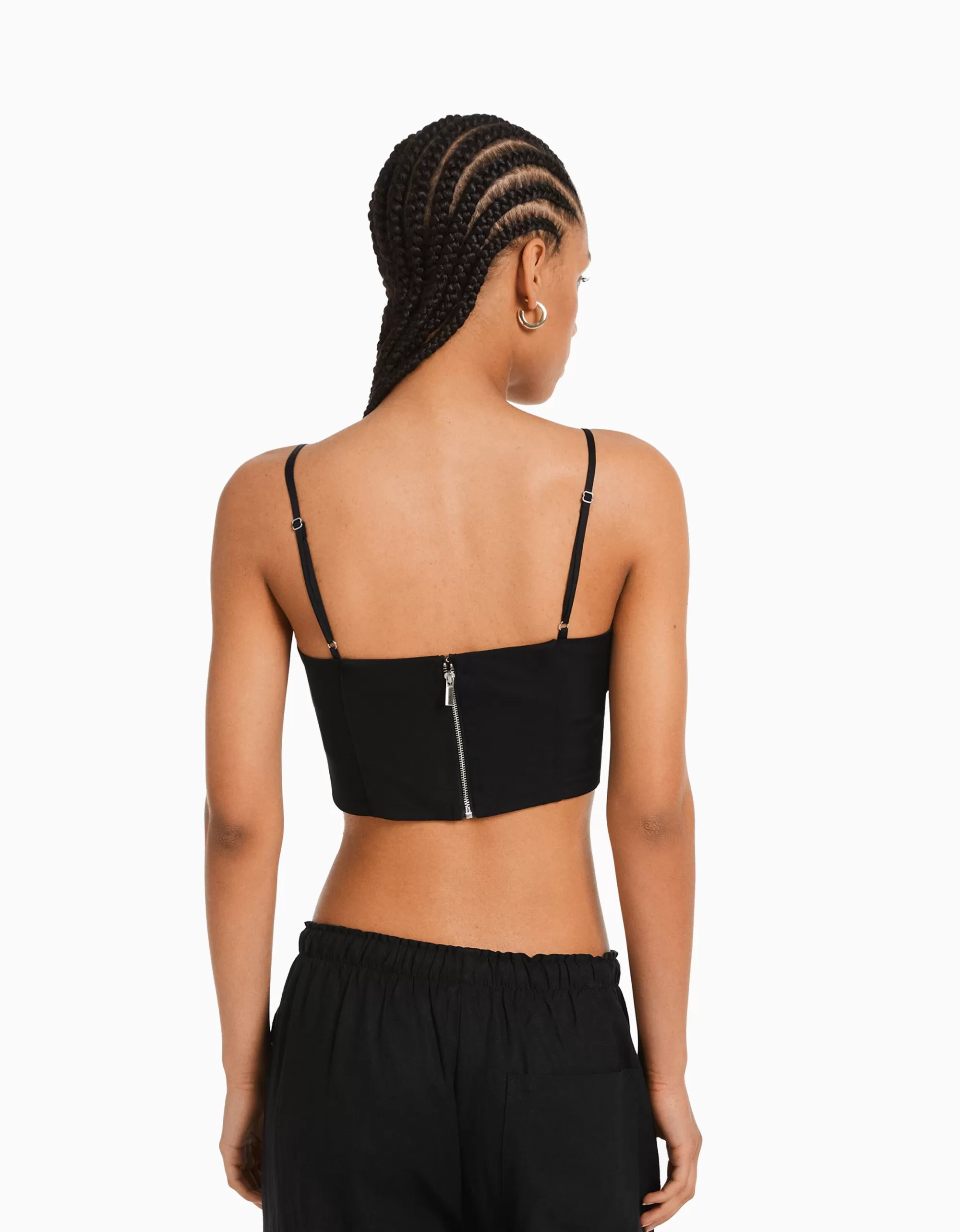 MUJER BERSHKA Top corsé tirantes satinado