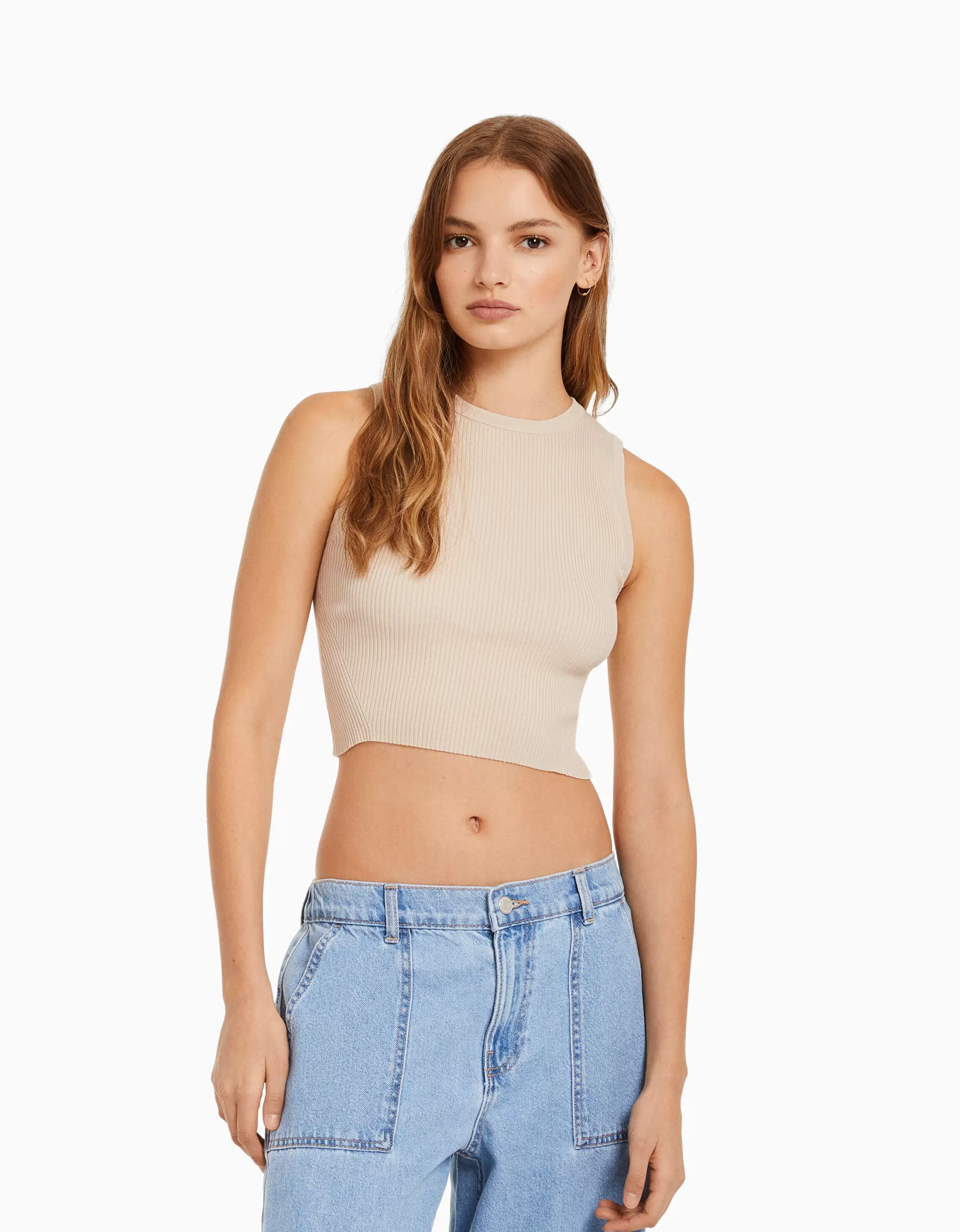 MUJER BERSHKA Top sin mangas punto