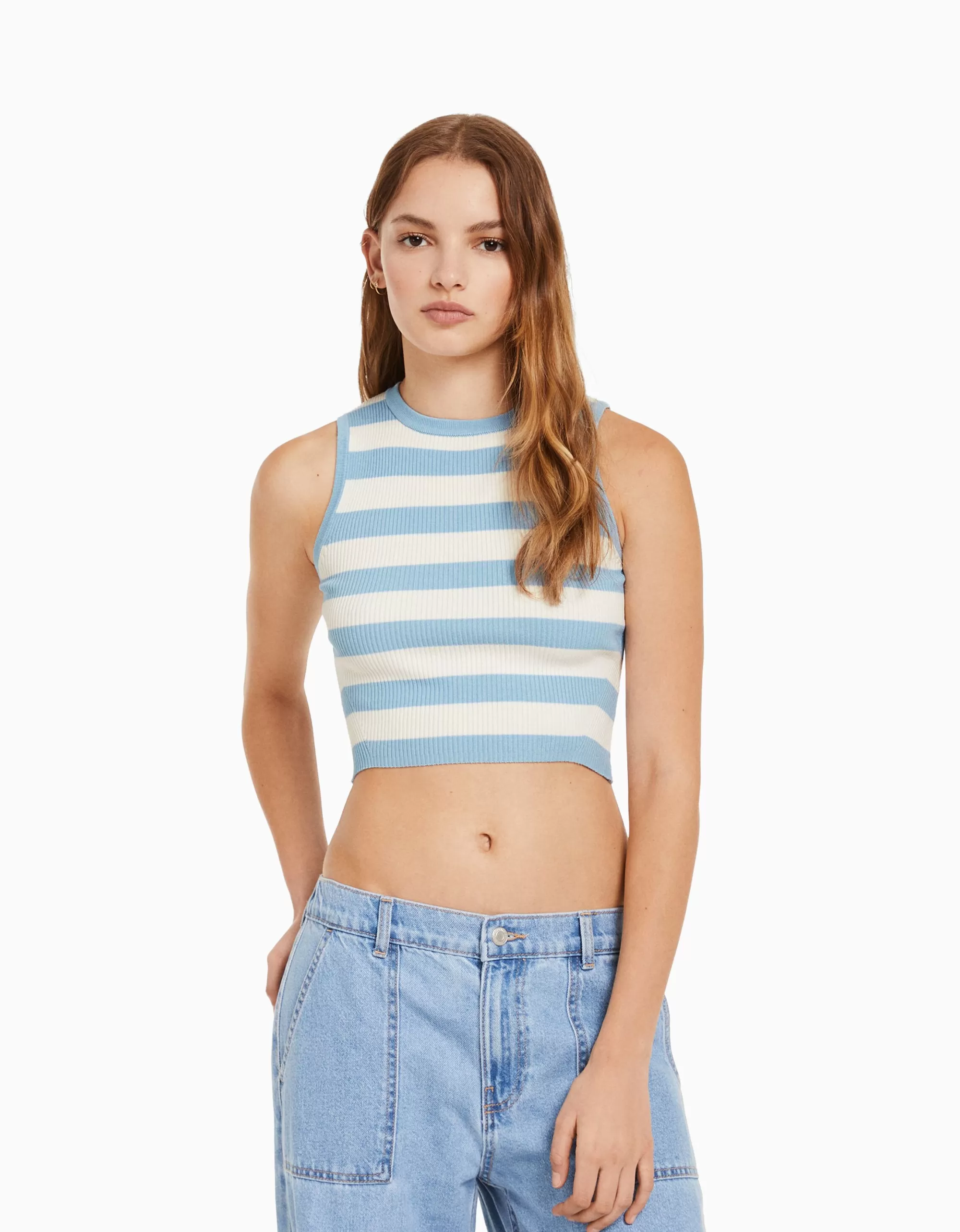 MUJER BERSHKA Top sin mangas punto rayas