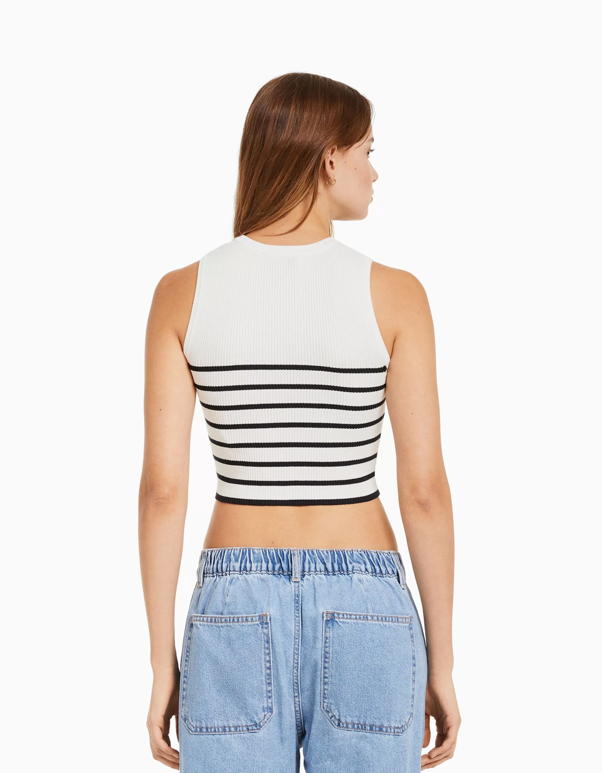 MUJER BERSHKA Top sin mangas punto rayas