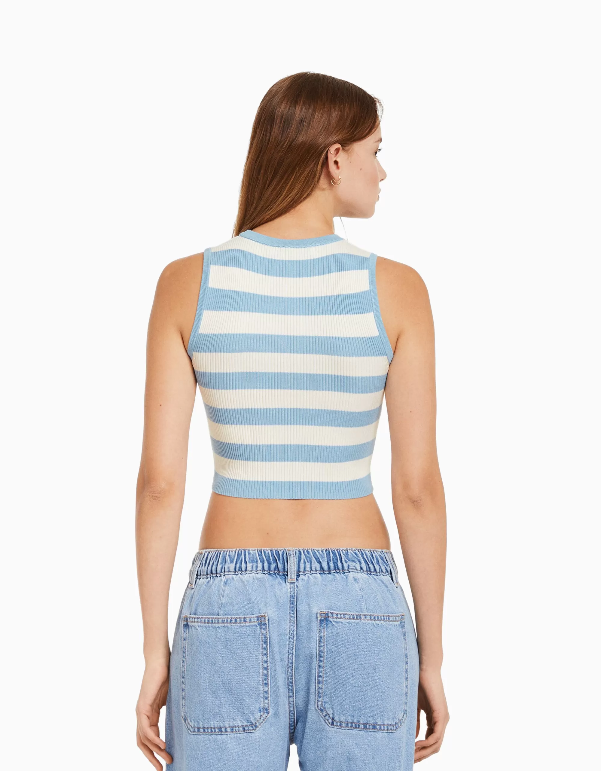 MUJER BERSHKA Top sin mangas punto rayas
